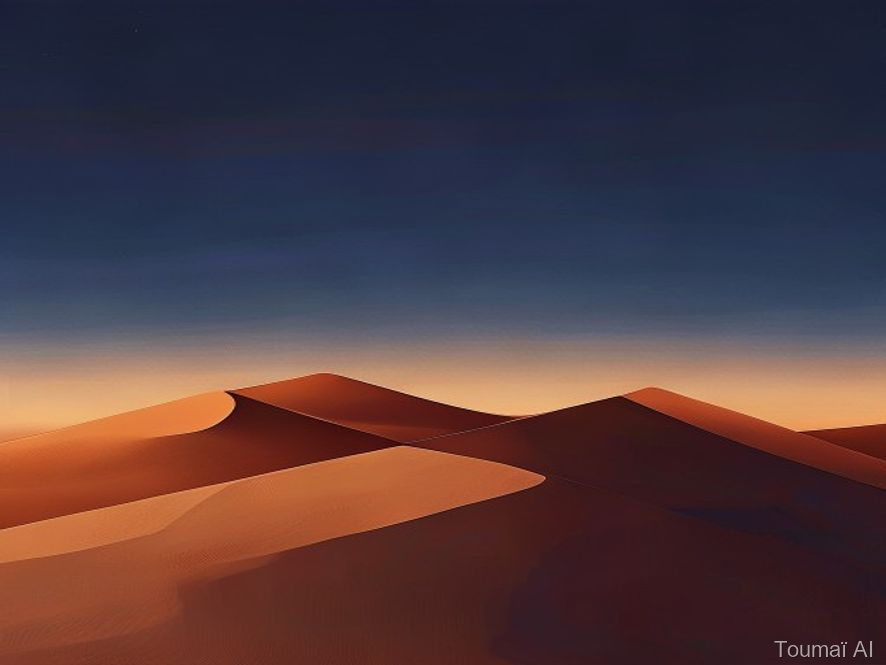 Dunes de sable au crépuscule — image générée par Toumaï AI